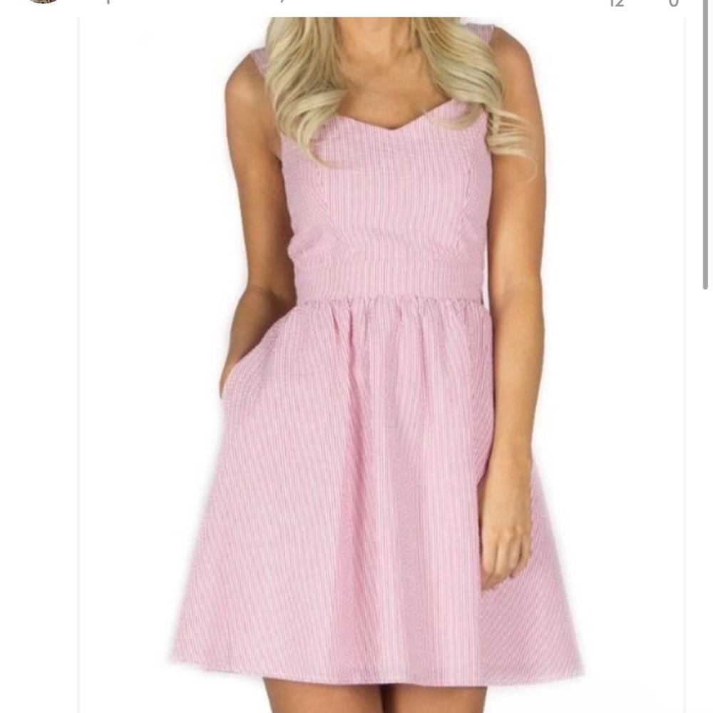 Lauren James Garrison Red Seersucker Dress Medium Kentucky Derby